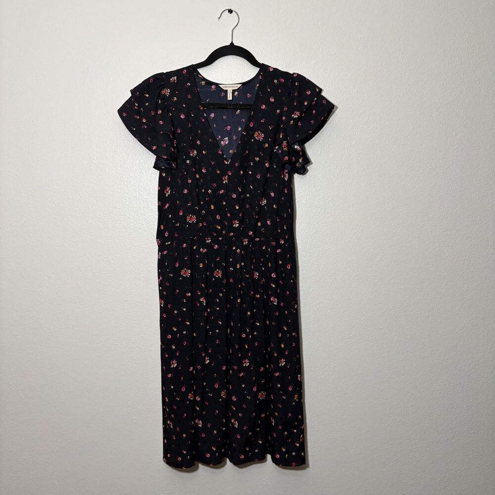 Rebecca Taylor Mia Floral Silk Dress Flutter Sleeves Pull On V-Neck 4